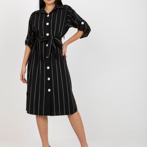 Wholesale Black 3/4 Sleeve Striped Midi Dress