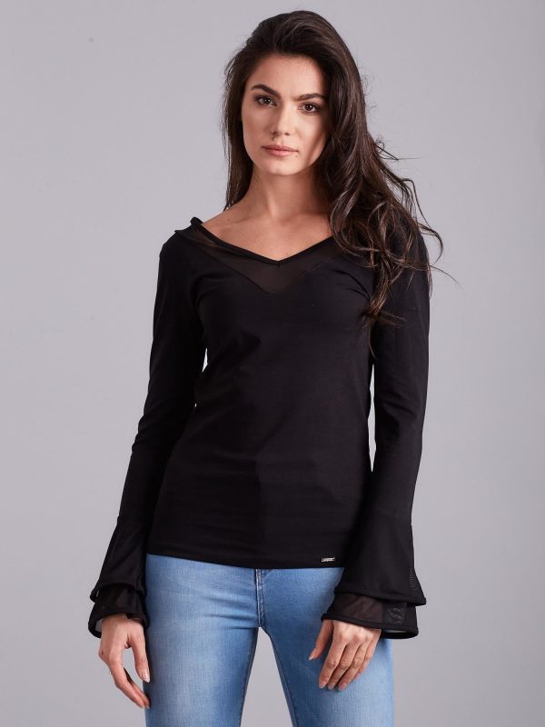 Wholesale Blouse with decorative sleeves black