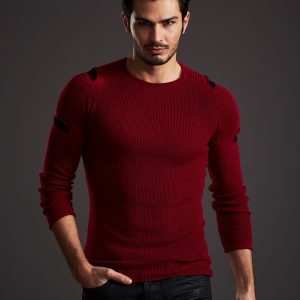 Wholesale Burgundy sweater for men with slits on sleeves