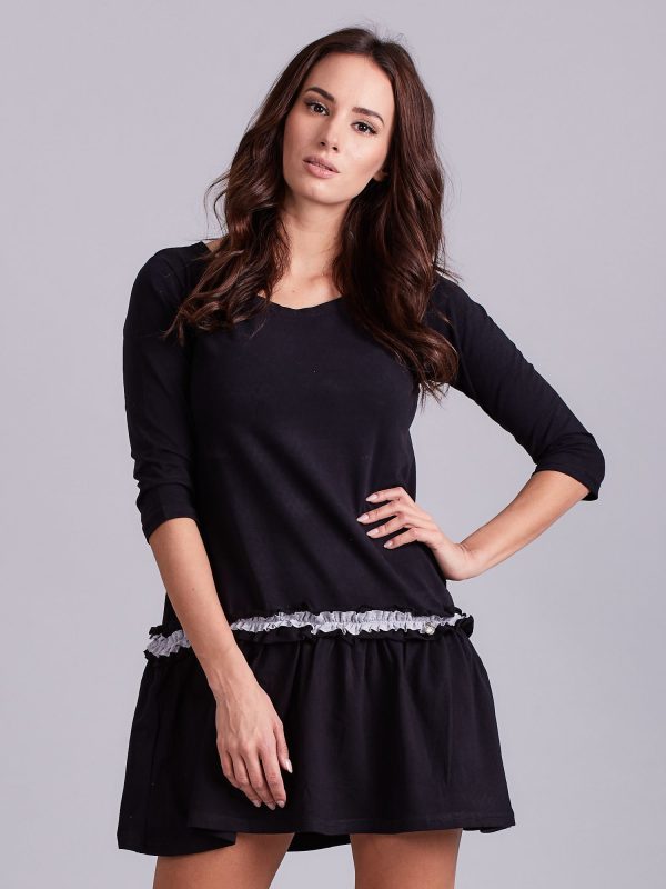 Wholesale Black dress with contrasting frill