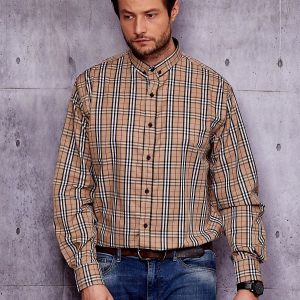 Wholesale Beige Men's Checkered Shirt