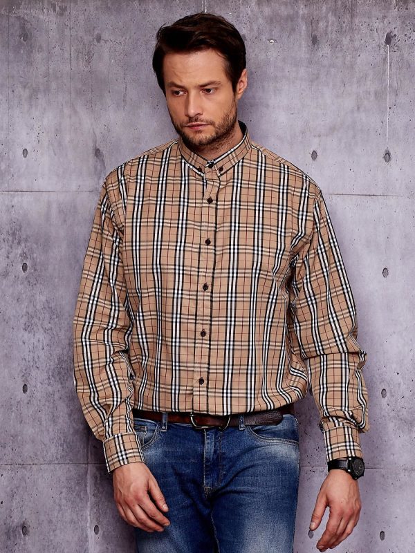 Wholesale Beige Men's Checkered Shirt