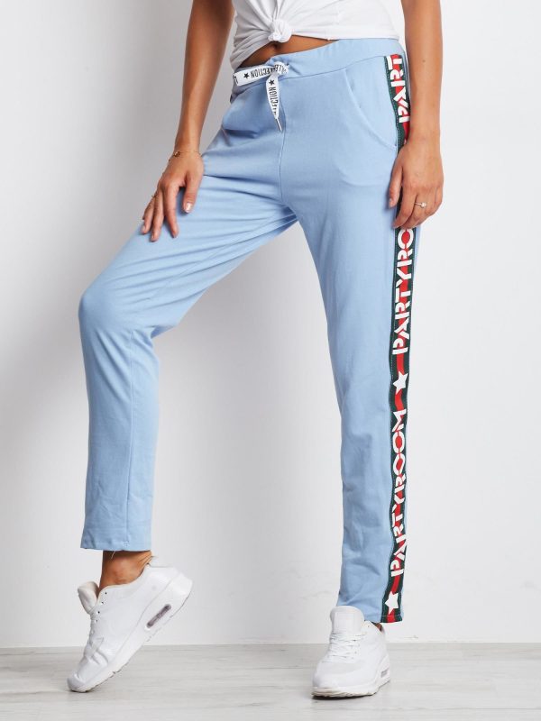 Wholesale Sweatpants light blue with wide stripe