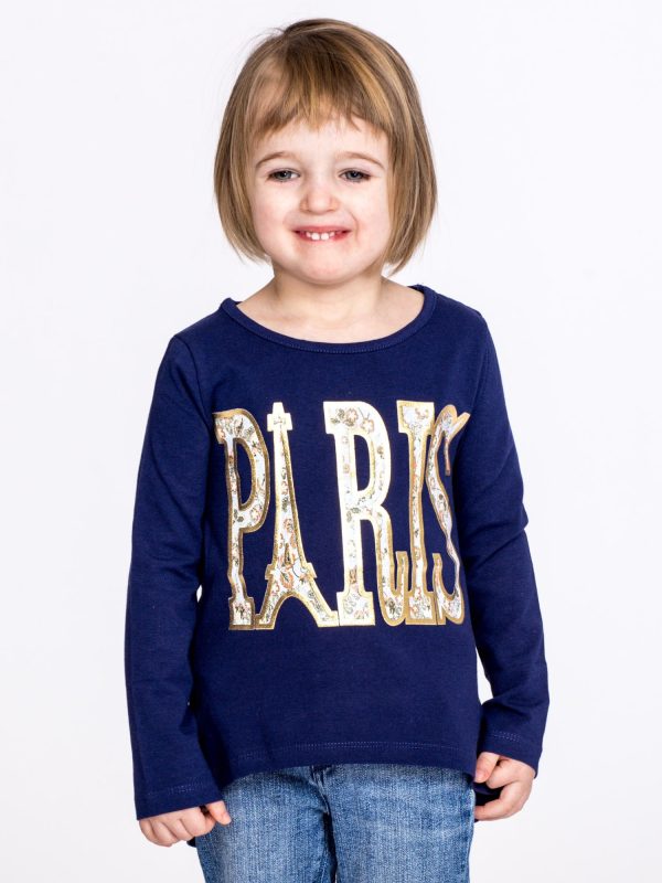 Wholesale Navy blue cotton girl blouse with PARIS inscription