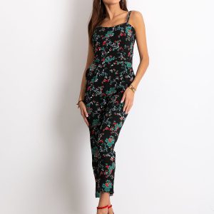 Wholesale Black floral jumpsuit on thin straps