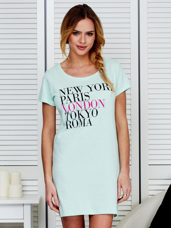 Wholesale Cotton mint nightgown with city names