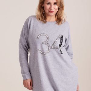 Wholesale Gray sweatshirt tunic with plus size applique