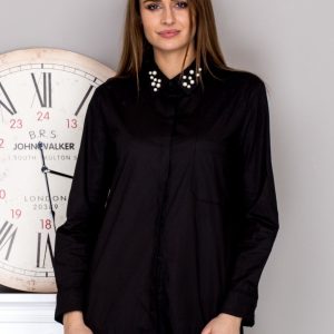 Wholesale Black shirt with pearls on the collar