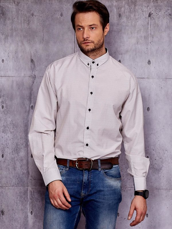 Wholesale Beige Plus Size Checkered Men's Shirt