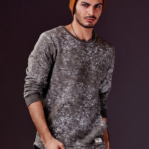 Wholesale Green sweatshirt for men acid wash with kangaroo pocket