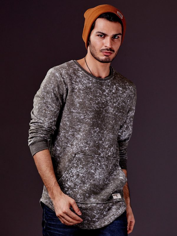 Wholesale Green sweatshirt for men acid wash with kangaroo pocket