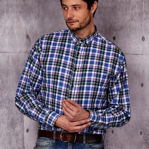 Wholesale Men's Blue Plus Size Checkered Shirt