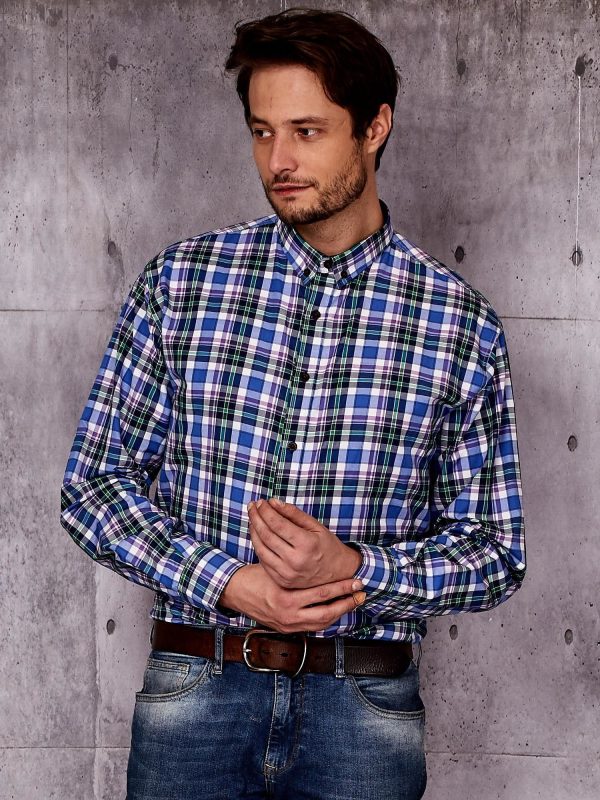 Wholesale Men's Blue Plus Size Checkered Shirt