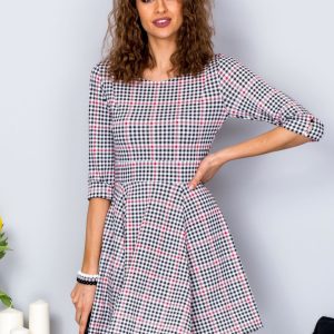 Wholesale Black and red checkered dress with buttons on the sleeves