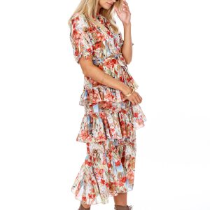 Wholesale BY O LA LA Floral dress with flounces