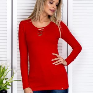 Wholesale Red blouse with lace-up insert