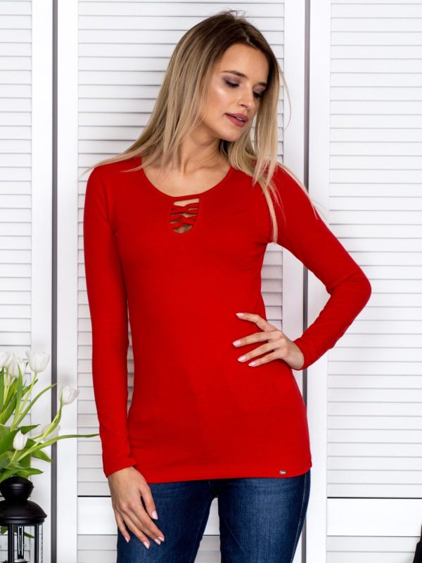 Wholesale Red blouse with lace-up insert