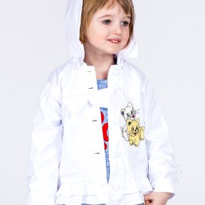 Wholesale White Orthalion Girl Jacket with Patch and Detachable Hood