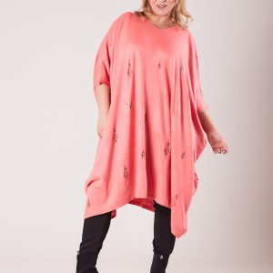 Wholesale Coral Plus Size Long Sweater