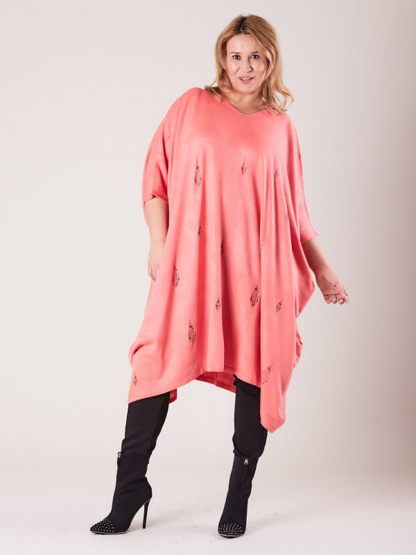 Wholesale Coral Plus Size Long Sweater