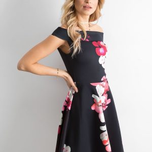 Wholesale Cocktail dress with large flowers black and pink