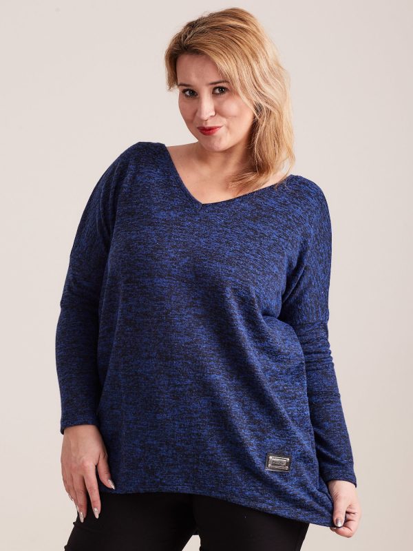 Wholesale Dark blue light V-neck plus size melange sweater