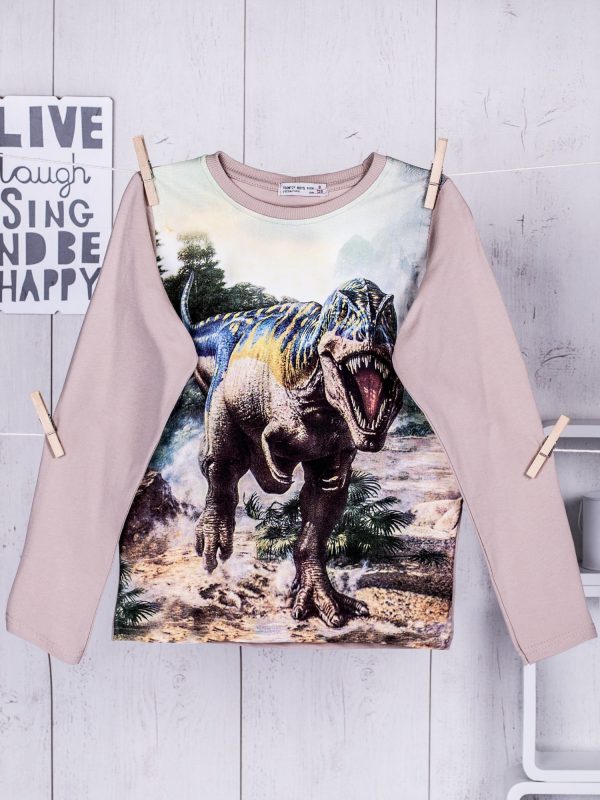 Wholesale Beige boy blouse with Tyrannosaurus print