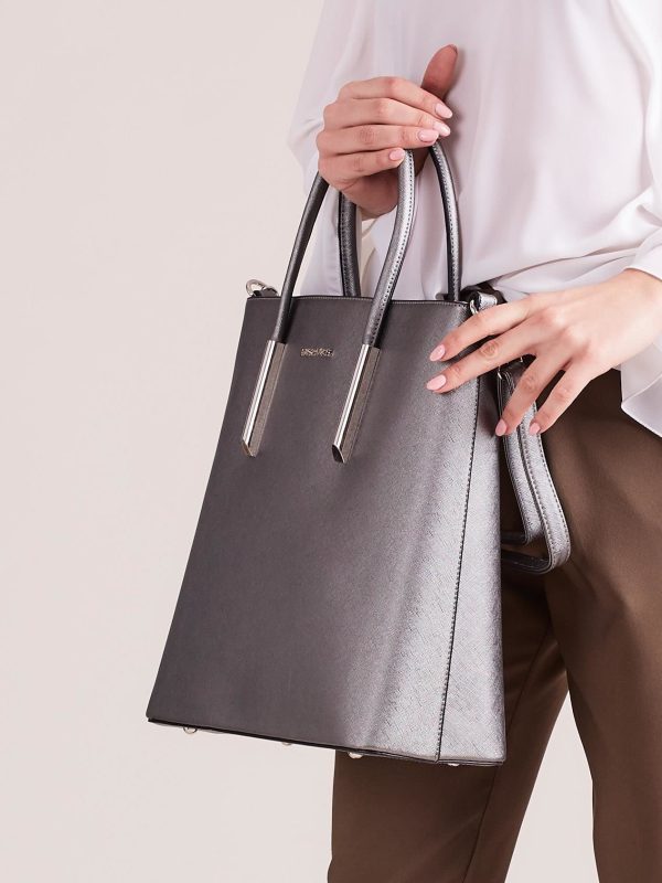 Wholesale Grey elegant bag with metallic gloss