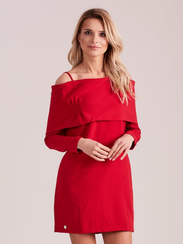 Wholesale Red cold arms dress with wide flounce