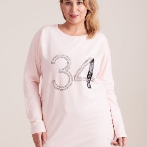 Wholesale Pale pink sweatshirt tunic with plus size applique