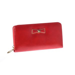 Wholesale Red long zipper wallet with decorative bow