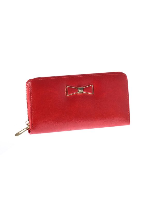 Wholesale Red long zipper wallet with decorative bow