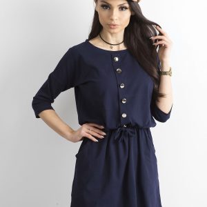 Wholesale Navy blue dress with gold buttons