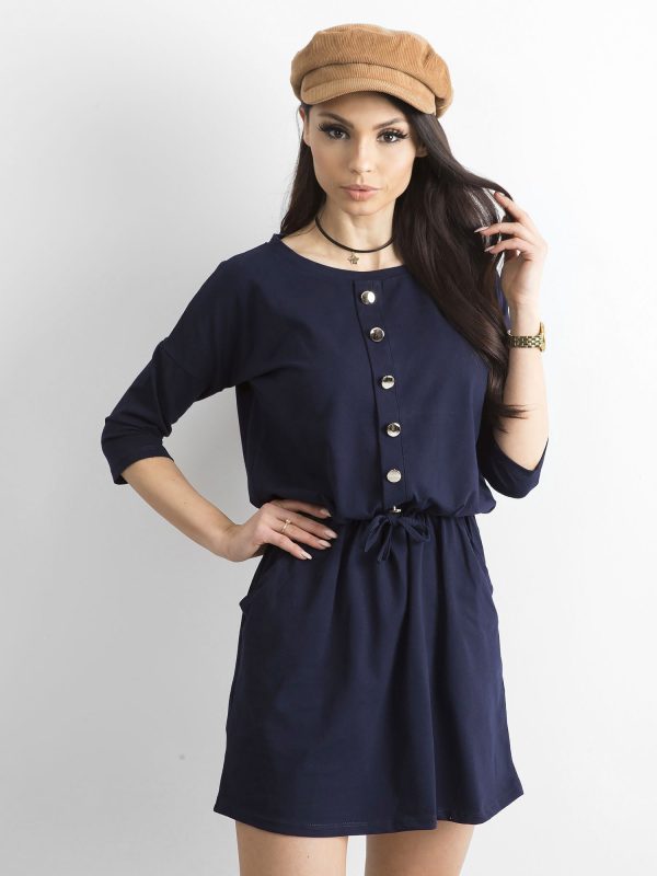 Wholesale Navy blue dress with gold buttons