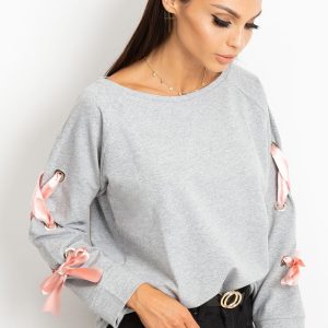 Wholesale Light grey sweatshirt with bows on the sleeves