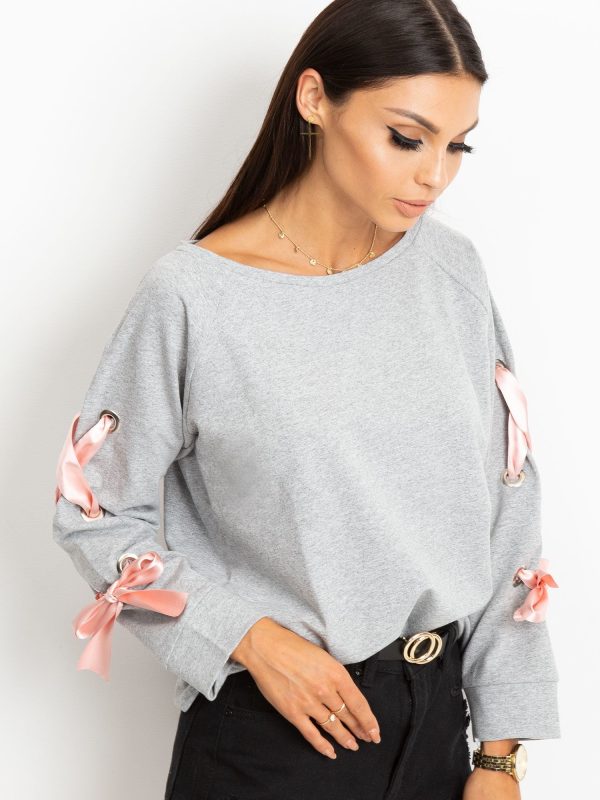 Wholesale Light grey sweatshirt with bows on the sleeves