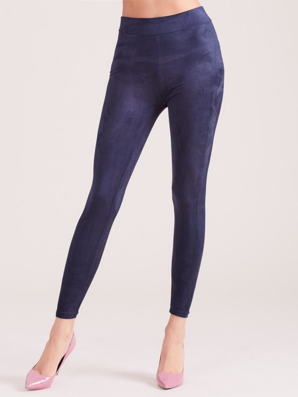 Wholesale Navy Blue Faux Suede Leggings