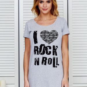 Wholesale Dress light grey cotton I LOVE ROCK N ROLL