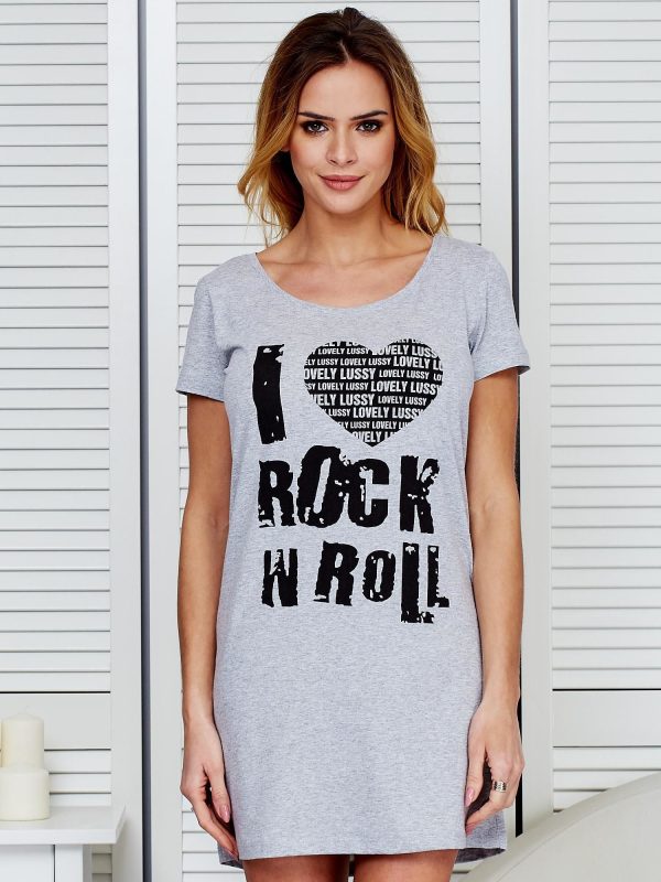 Wholesale Dress light grey cotton I LOVE ROCK N ROLL