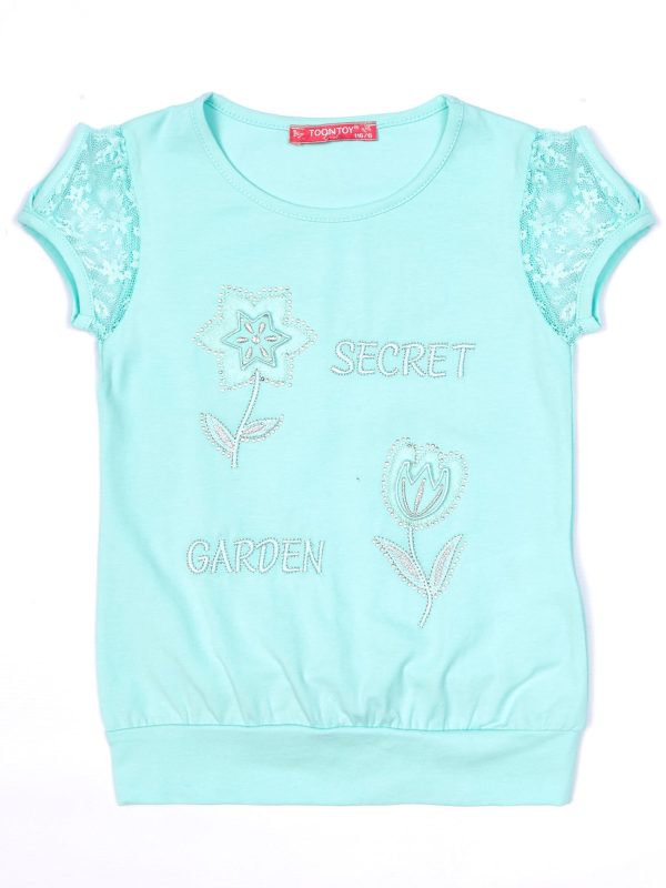 Wholesale Mint t-shirt for girl with flowers