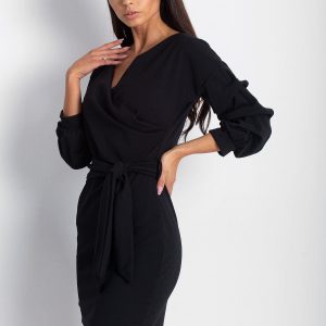 Wholesale Black dress with draped sleeves