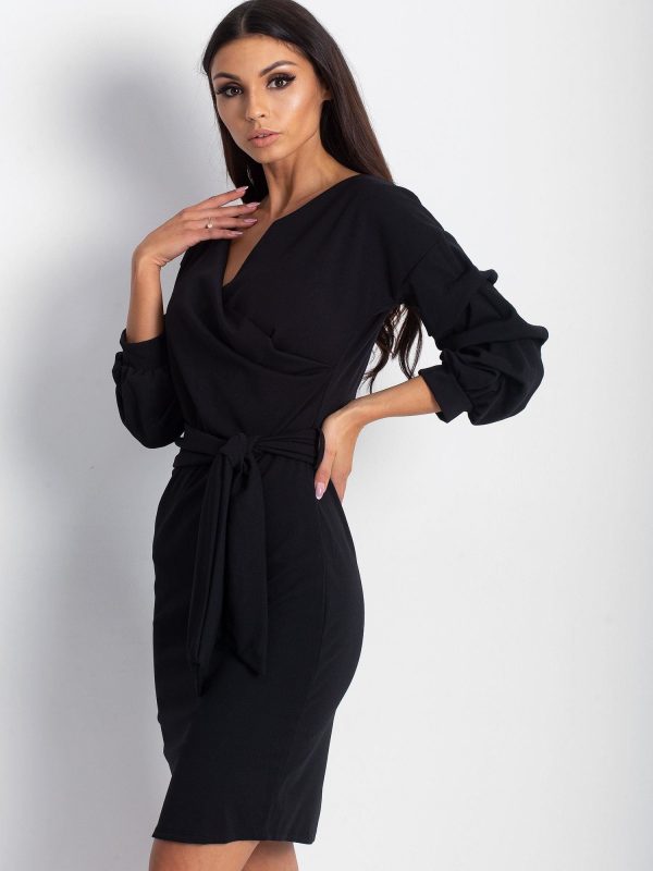 Wholesale Black dress with draped sleeves