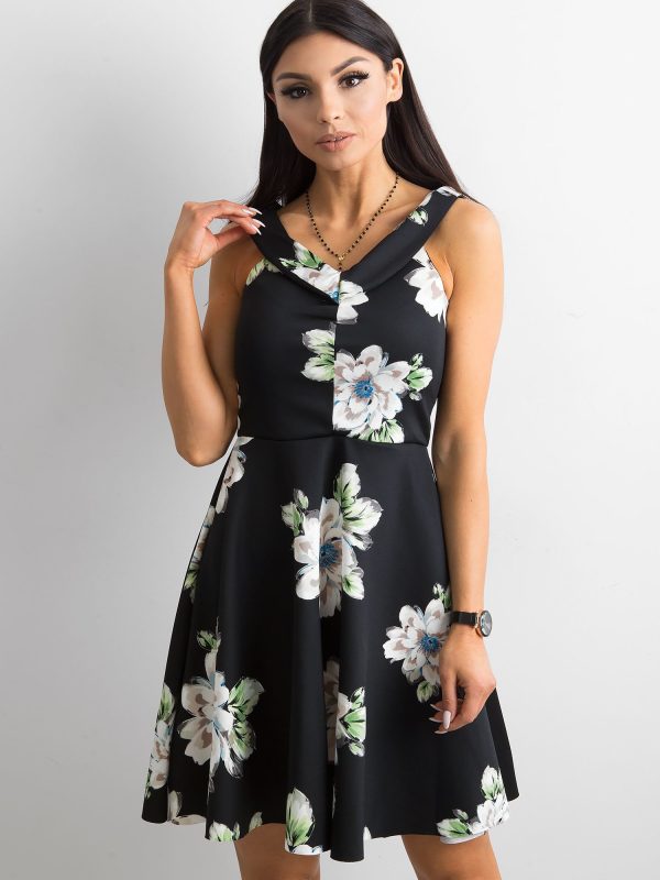 Wholesale Black dress with large flowers