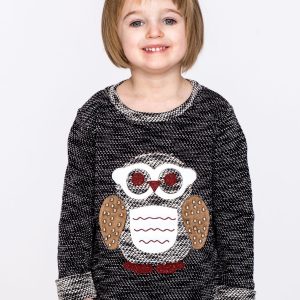 Wholesale Black children's sweater with owl and pearls