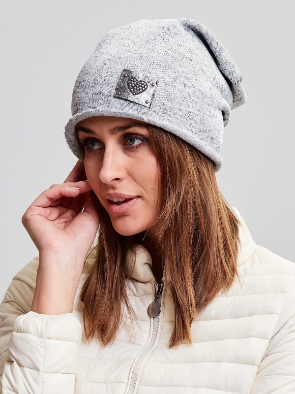 Wholesale Padded Cotton Beanie With Patch Light Grey