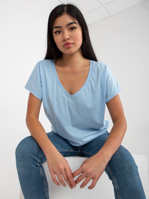 Wholesale Light blue plain T-shirt with V neckline Emory