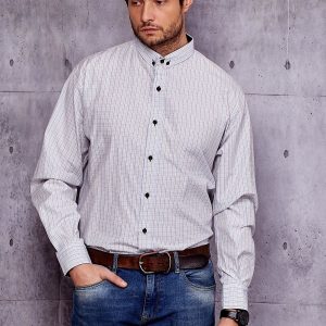 Wholesale Men's white shirt with small color plaid PLUS SIZE