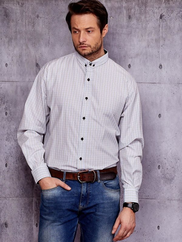 Wholesale Men's white shirt with small color plaid PLUS SIZE