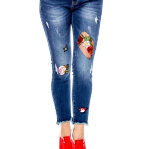 Wholesale Dark blue frayed jeans with stripes