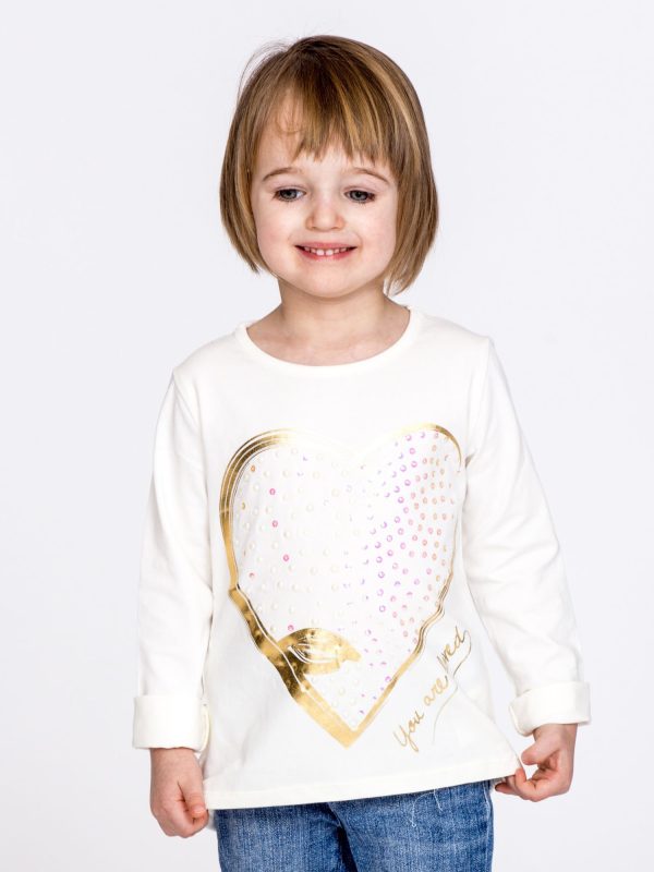 Wholesale Melange ecru girl blouse with heart applique